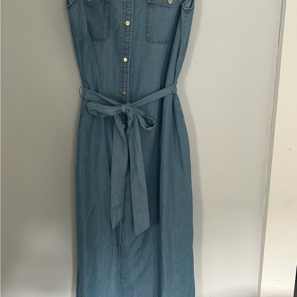 Talbots Blue Buttoned Pleated Midi Dress - Picture 2 of 6